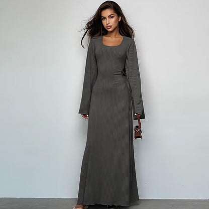 Damen Maxikleid mit langem, weitem Ärmel und elegantem Quadrat-Ausschnitt Stalluxe