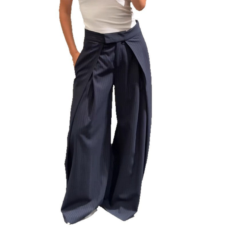 Damen Hochtaillierte Palazzo-Hose mit Faltenwurf und eleganten Streifen Stalluxe