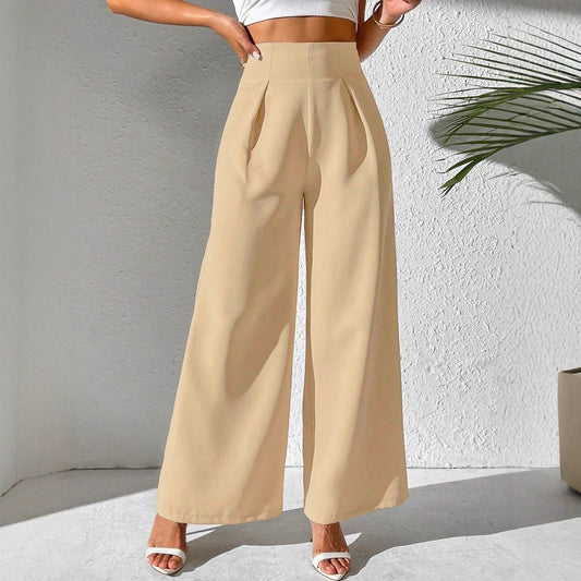 Damen Elegante High-Waist Palazzo-Hose mit Faltenfront und weitem Bein Stalluxe