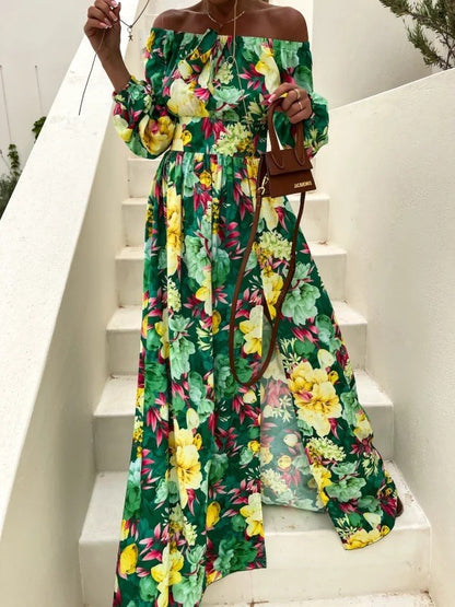 Damen Maxikleid mit schulterfreiem Schnitt und floralem Design Stalluxe