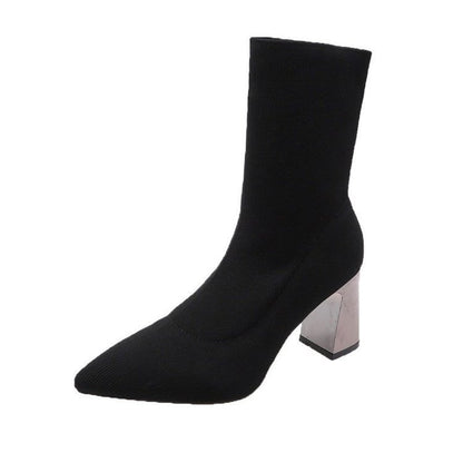 Damen Strickstiefeletten mit spitzem Design und elegantem Blockabsatz Stalluxe