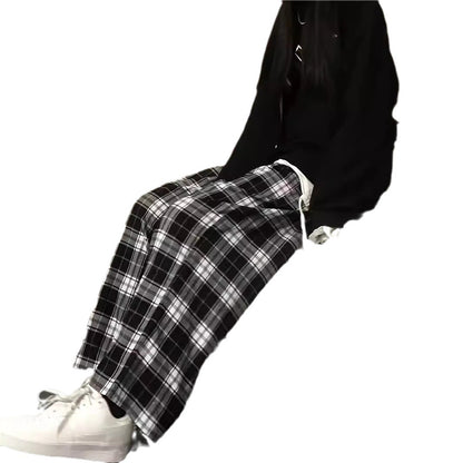 Damen weite Karohose mit elastischem Bund und Bindegürtel Stalluxe