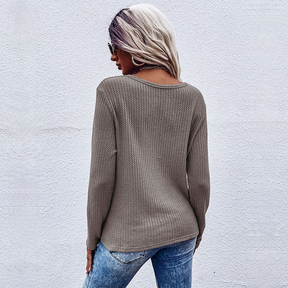 Damen lässiger V-Ausschnitt Pullover mit Knopfdetails und Knotendesign Stalluxe