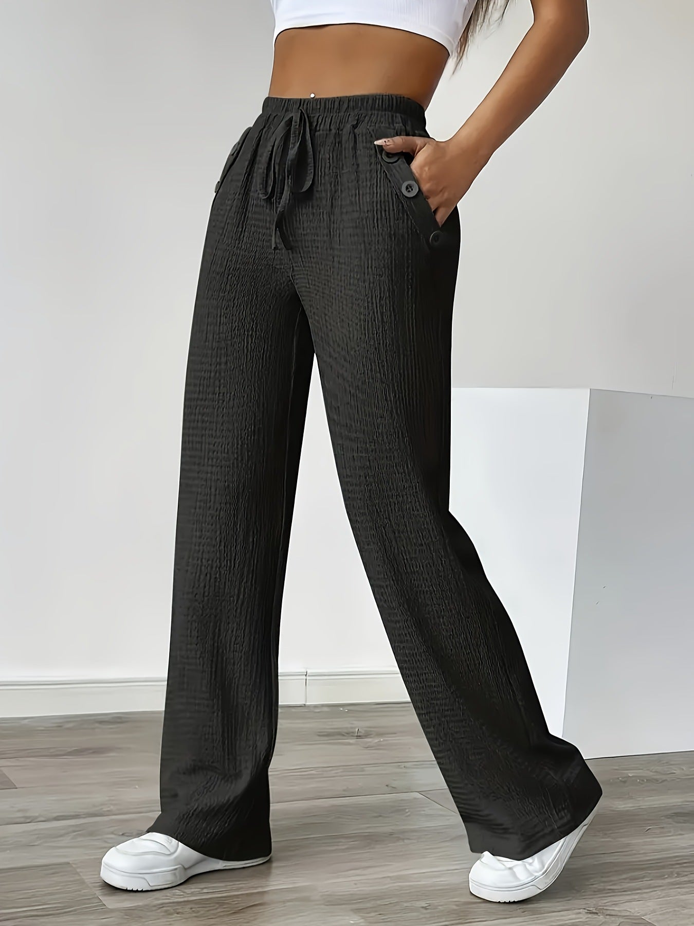 Damen weite Textilhosen mit Knopfdetails und Kordelzug Stalluxe