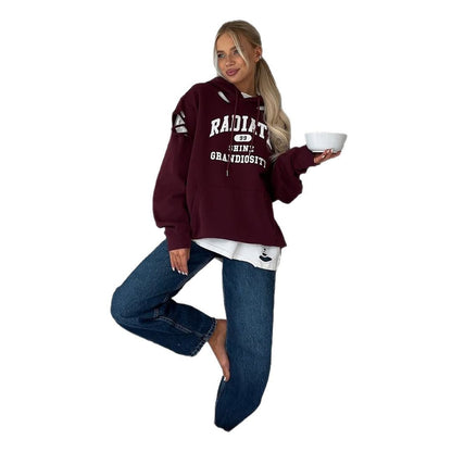 Damen Oversized Kapuzenpullover mit trendigen Rissdetails Stalluxe