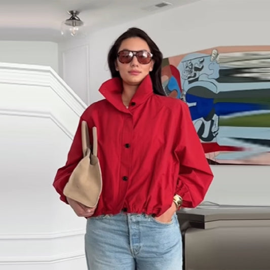 Damen lässige Oversized-Jacke mit hohem Kragen Stalluxe