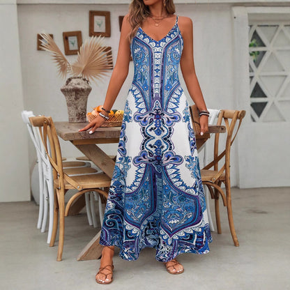 Damen Elegantes Maxikleid mit filigranem Muster und Spaghetti-Trägern Stalluxe