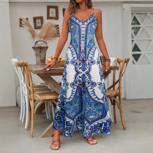 Damen Elegantes Maxikleid mit filigranem Muster und Spaghetti-Trägern Stalluxe