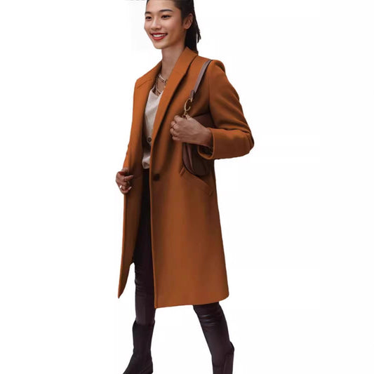Damen Eleganter und hochwertiger Wollmantel mit schmalem Schnitt Stalluxe