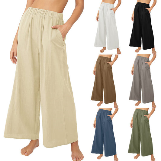 Damen Bequeme Weite Leinenhose mit elastischem Bund und praktischen Taschen Stalluxe