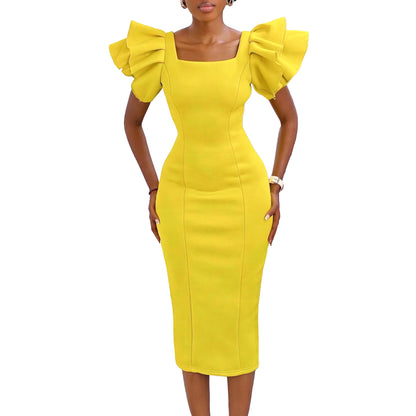 Damen Elegantes Kleid mit voluminösen Ärmeln Stalluxe