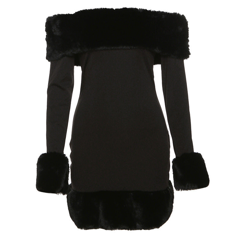 Damen Elegantes Oberteil mit Fellkragen und langen Ärmeln Stalluxe