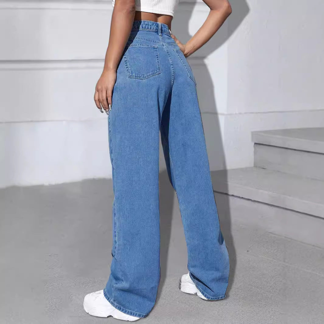 Damen Weit geschnittene Jeans mit buntem Schmetterlingsdruck Stalluxe