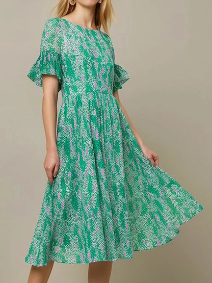Damen Midi Kleid mit luftigen Rüschenärmel von Stalluxe