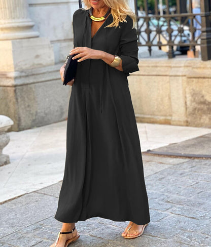 Damen Maxikleid mit verstellbarem Taillenbund und eleganten Ärmeln Stalluxe