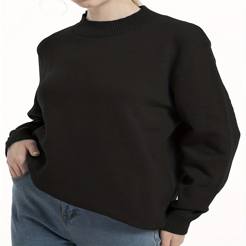 Damen Grobstrickpullover mit Rundhals und lässigem Schnitt Stalluxe Schwarz
