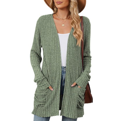 Damen lässige Strickjacke mit Rippstruktur und praktischen Taschen Stalluxe