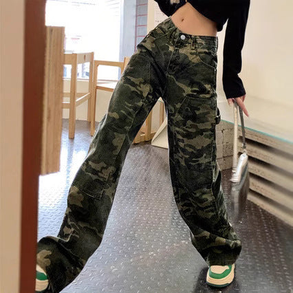 Damen Cargo-Hose mit camouflage Muster und tiefen Taschen Stalluxe