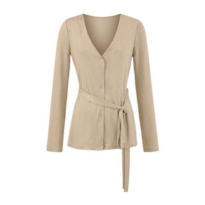 Damen elegante Strickjacke mit Taillengürtel und stilvollen Knopfdetails Stalluxe