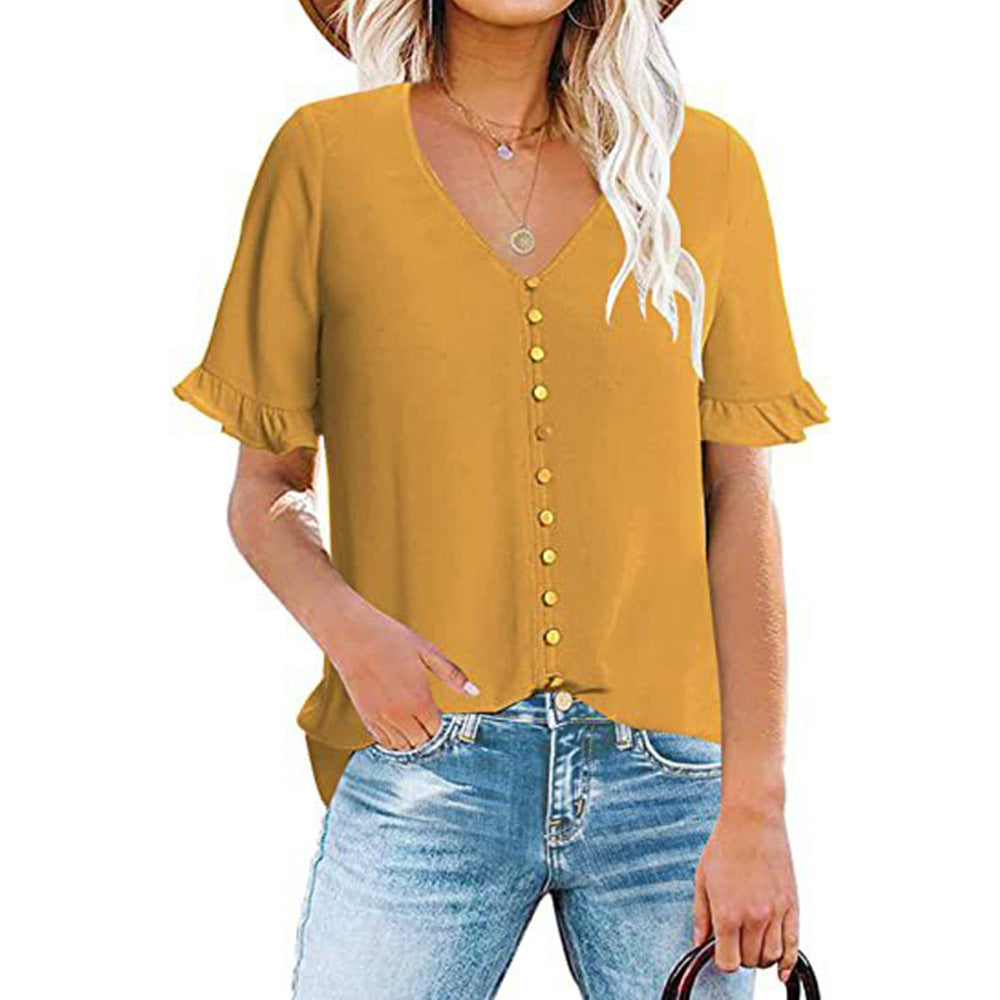 Damen Bluse mit Rüschenärmeln und modischen Knöpfen Stalluxe