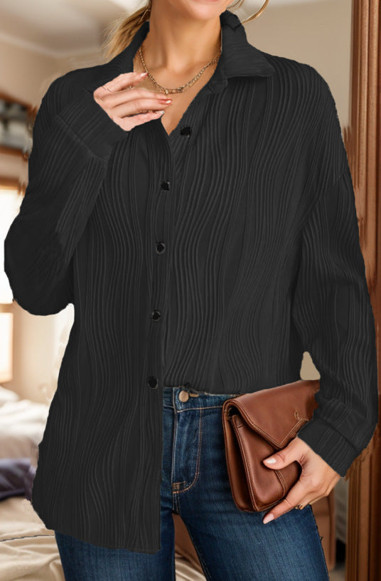 Damen charmante Bluse mit strukturiertem Rippenmuster und eleganter Knopfleiste Stalluxe