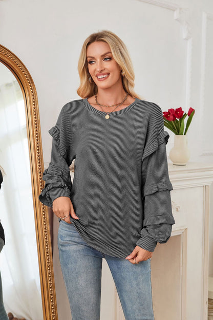 Damen lässiges Oberteil mit Rüschendetails und strukturiertem Design Stalluxe
