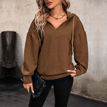 Damen Kapuzenpullover mit strukturiertem Zopfmuster Stalluxe