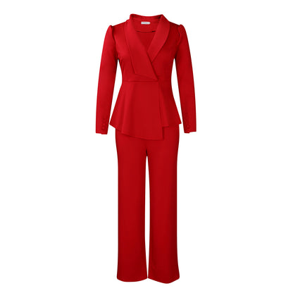 Damen elegantes Businessanzug-Set mit tailliertem Blazer und weitem Hosenbein Stalluxe