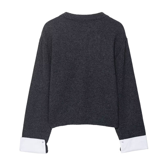Damen modische Strickjacke mit kontrastierenden Ärmeln und durchgehender Knopfleiste Stalluxe