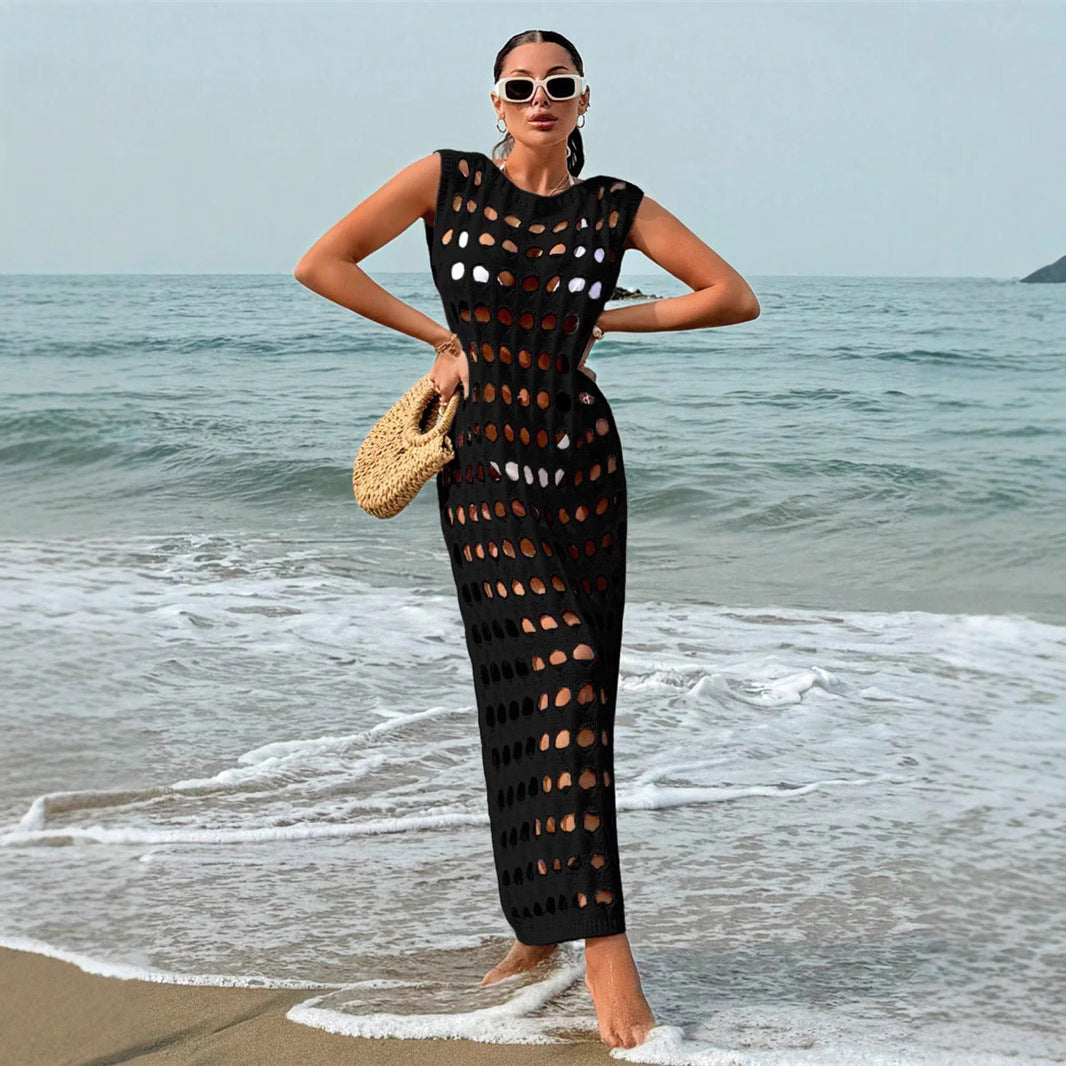 Damen Maxikleid mit filigranem Lochmuster Stalluxe