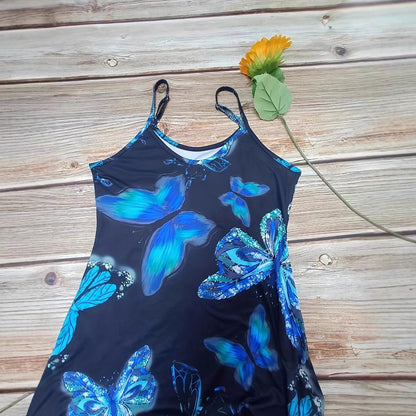 Damen Maxikleid mit schimmerndem Schmetterlingsdesign und praktischen Taschen Stalluxe