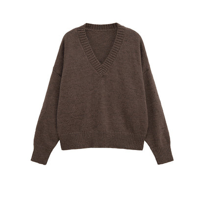 Damen gemütlicher Strickpullover mit V-Ausschnitt und großzügigem Schnitt Stalluxe