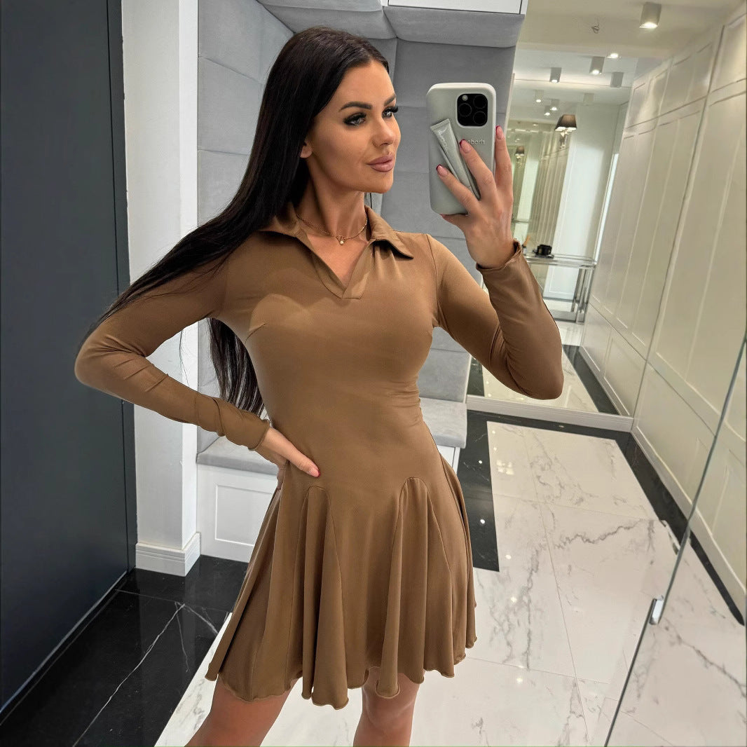 Damen Sportliches Polo-Kleid mit schwingendem Rock und langen Ärmeln Stalluxe