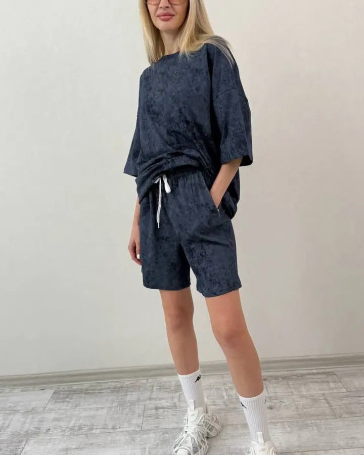Damen lässiges Kurzarm-Set aus weichem Material mit bequemen Shorts Stalluxe