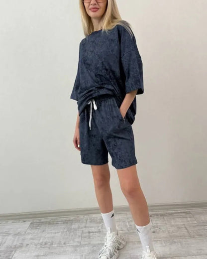 Damen lässiges Kurzarm-Set aus weichem Material mit bequemen Shorts Stalluxe
