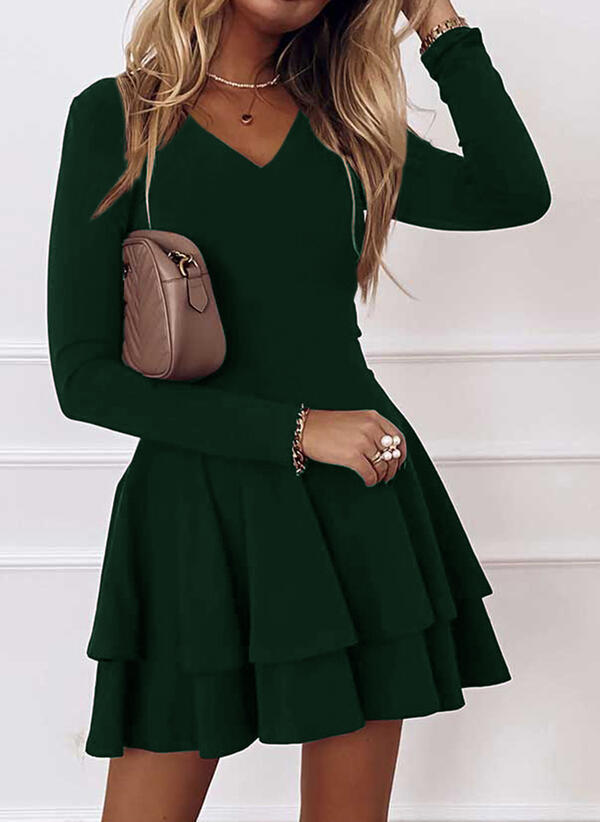 Damen V-Ausschnitt Minikleid mit voluminösen Rüschensaum Stalluxe