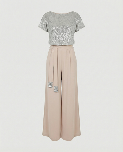 Stalluxe | Glitzer Jumpsuit Damen Elegant Aprikose