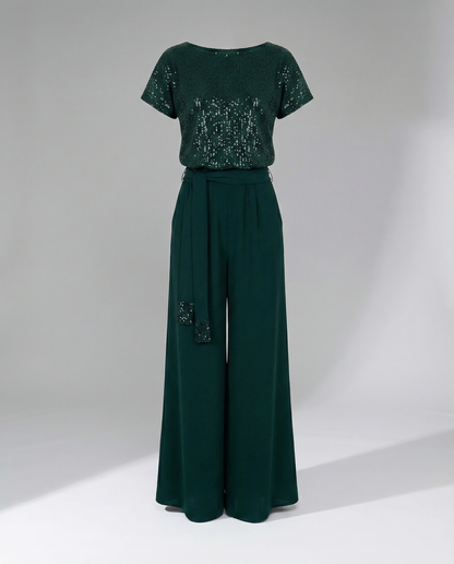 Stalluxe | Glitzer Jumpsuit Damen Elegant Grün