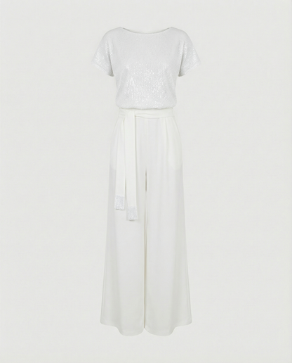 Stalluxe | Glitzer Jumpsuit Damen Elegant Weiß