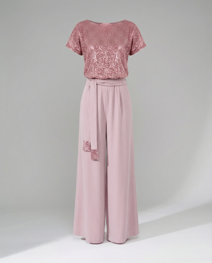 Stalluxe | Glitzer Jumpsuit Damen Elegant Rosa
