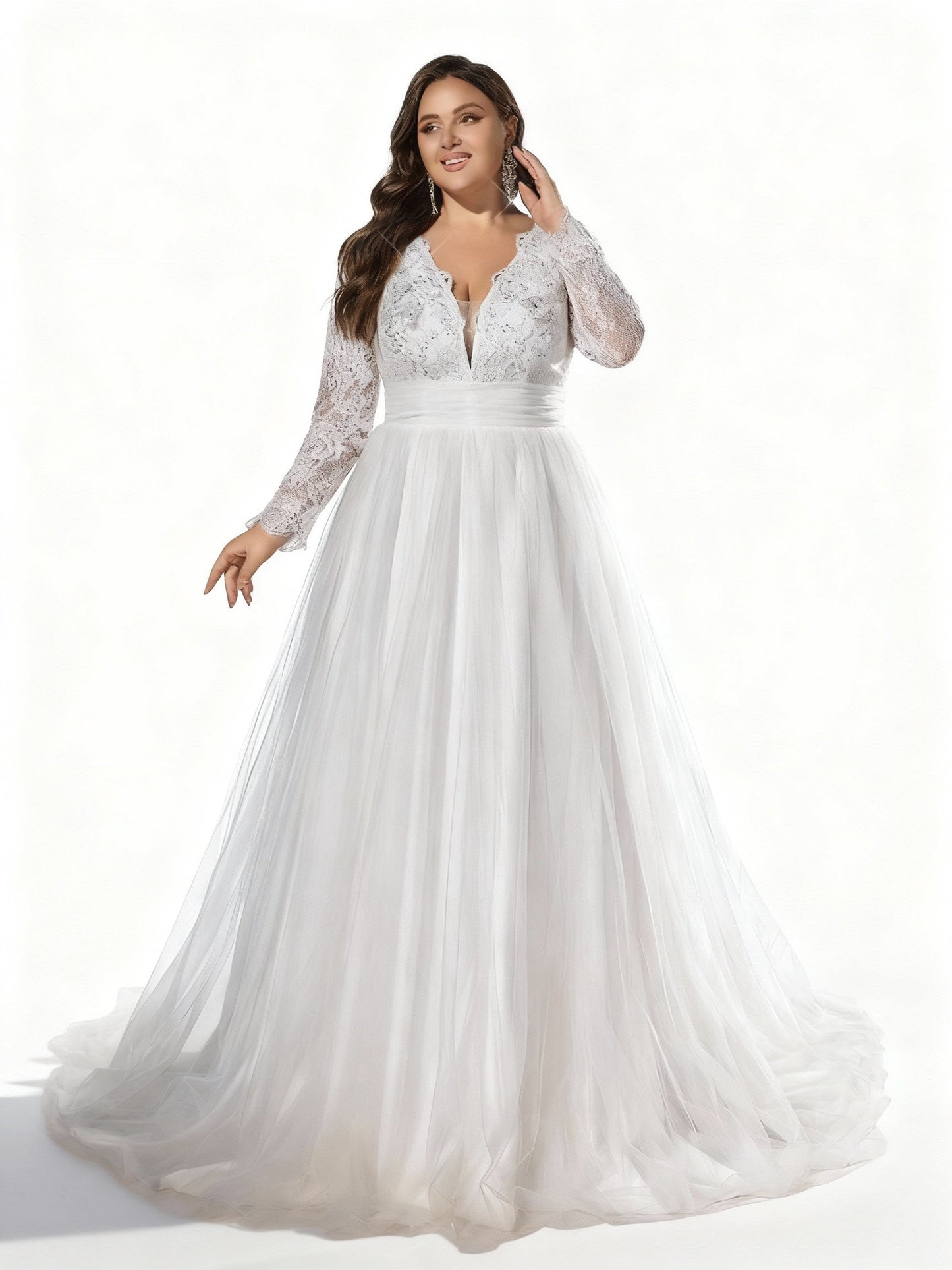 Stalluxe | Romantisches Weißes Brautkleid mit Spitze und Langen Ärmeln