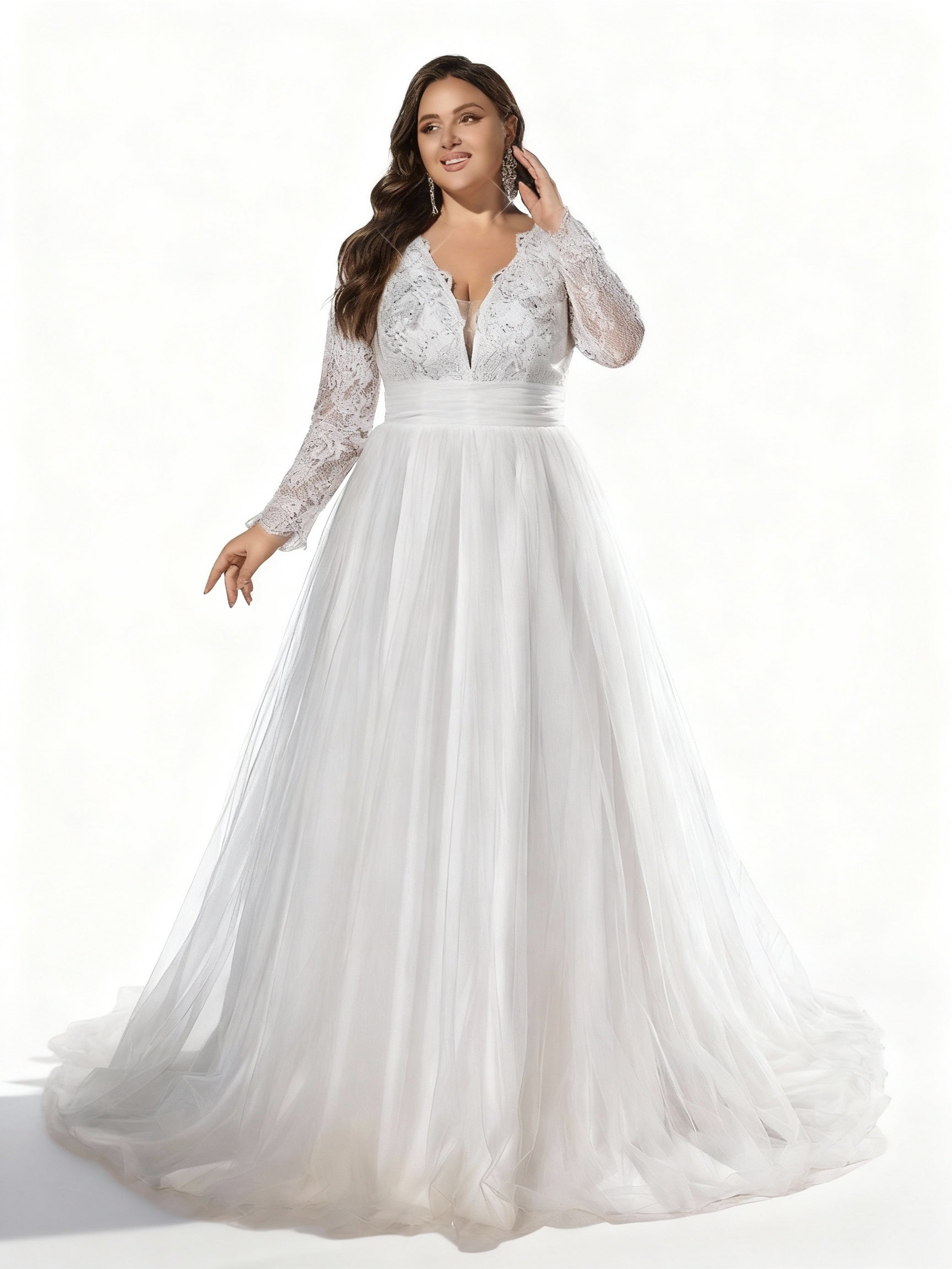 Stalluxe | Romantisches Weißes Brautkleid mit Spitze und Langen Ärmeln