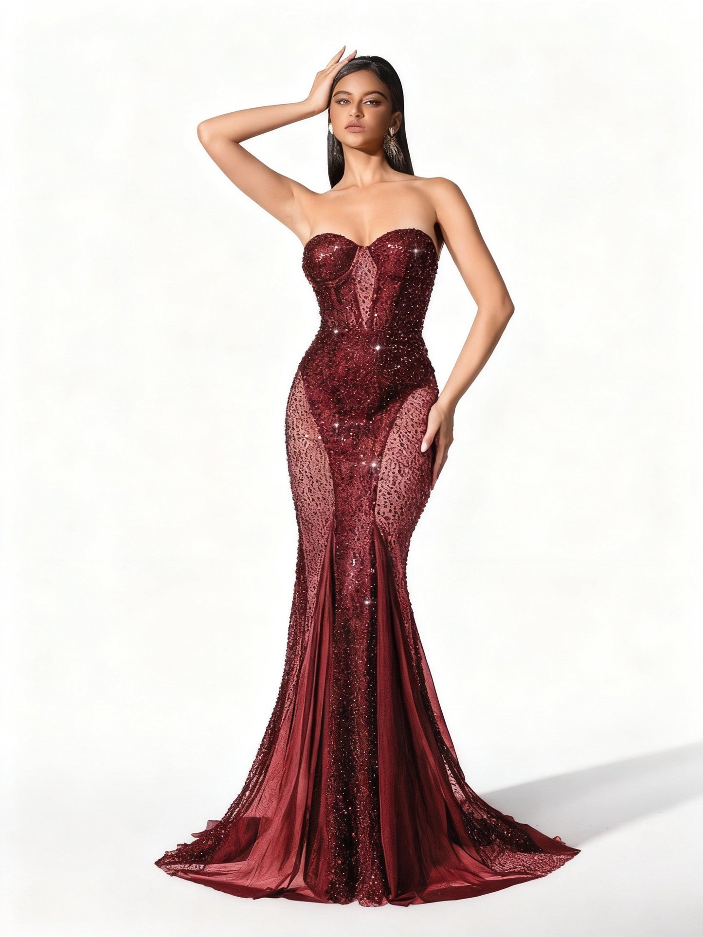 Stalluxe | Schwarzes Figurbetontes Paillettenkleid Weinrot XS