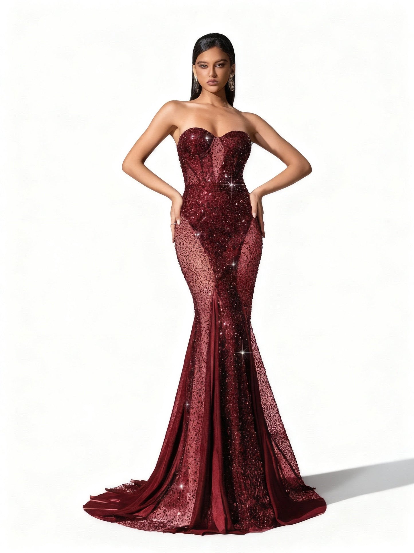 Stalluxe | Schwarzes Figurbetontes Paillettenkleid Weinrot S