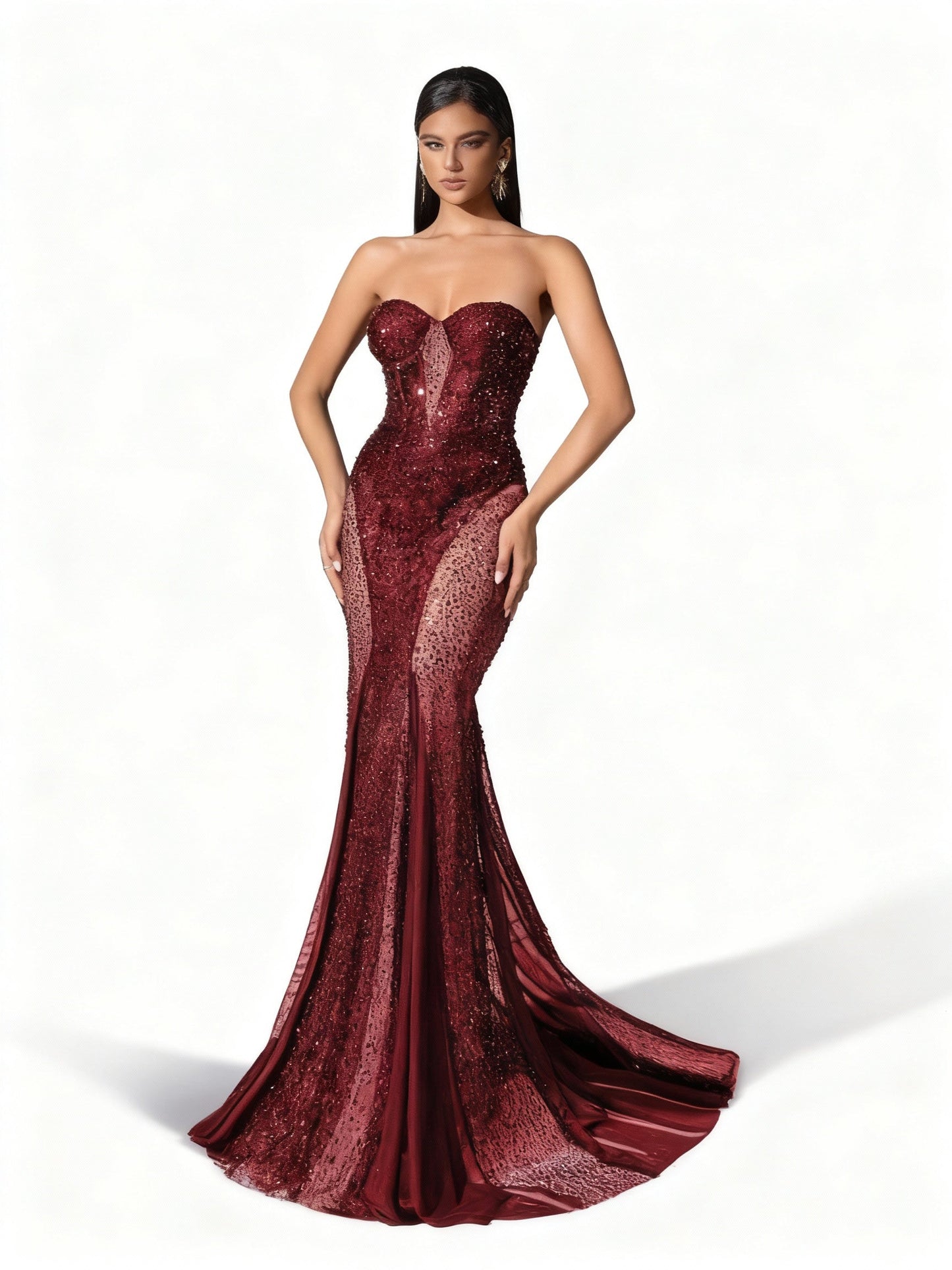 Stalluxe | Schwarzes Figurbetontes Paillettenkleid Weinrot