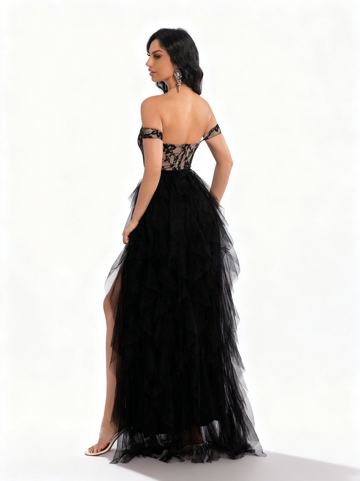 Stalluxe | Spitzen-Meshkleid für Brautjungfern Schwarz