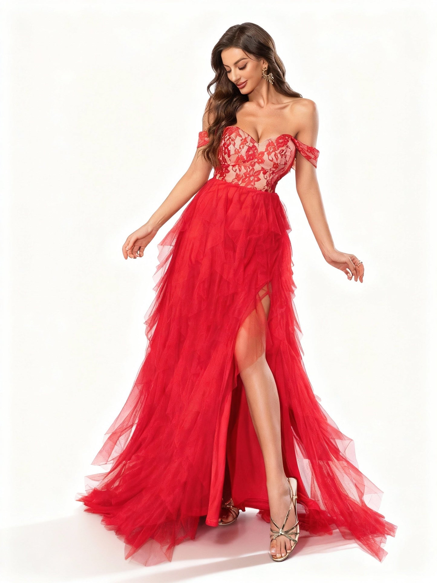 Stalluxe | Spitzen-Meshkleid für Brautjungfern XS Weinrot