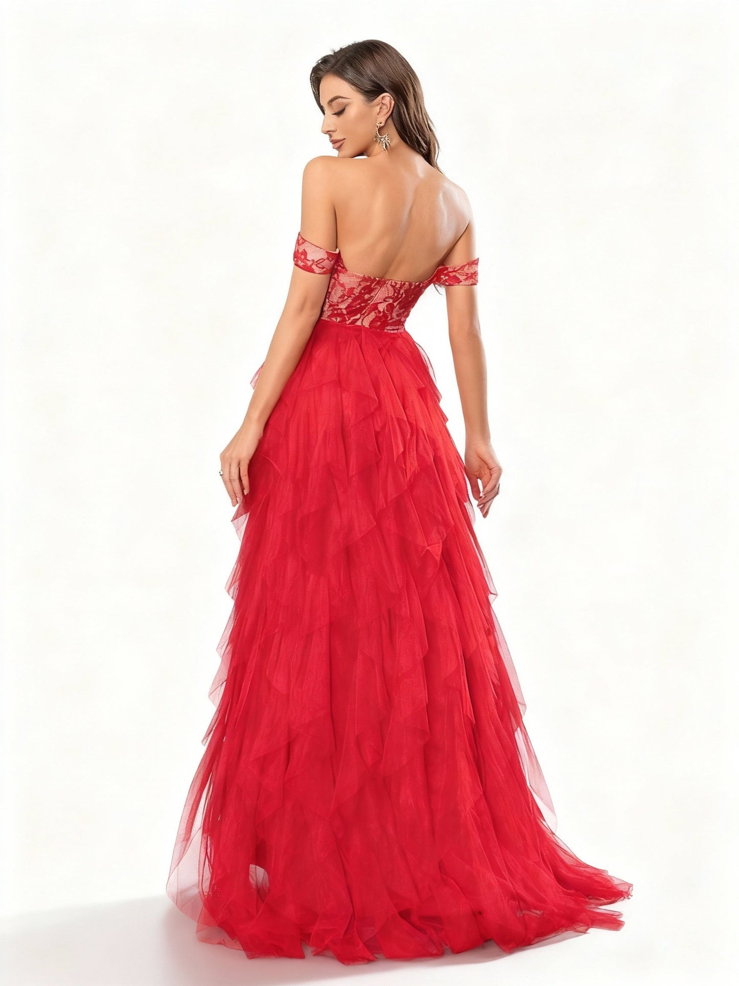 Stalluxe | Spitzen-Meshkleid für Brautjungfern L Weinrot