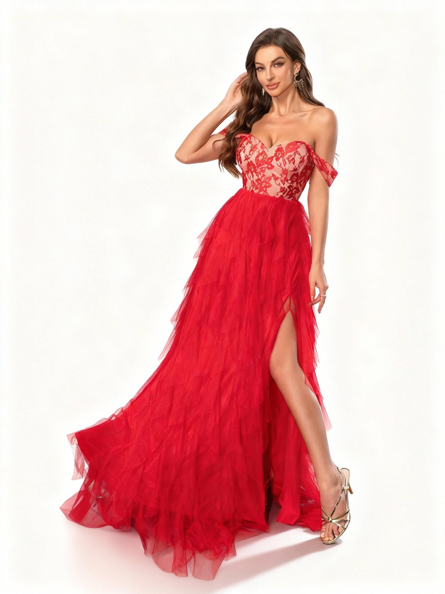 Stalluxe | Spitzen-Meshkleid für Brautjungfern M Weinrot