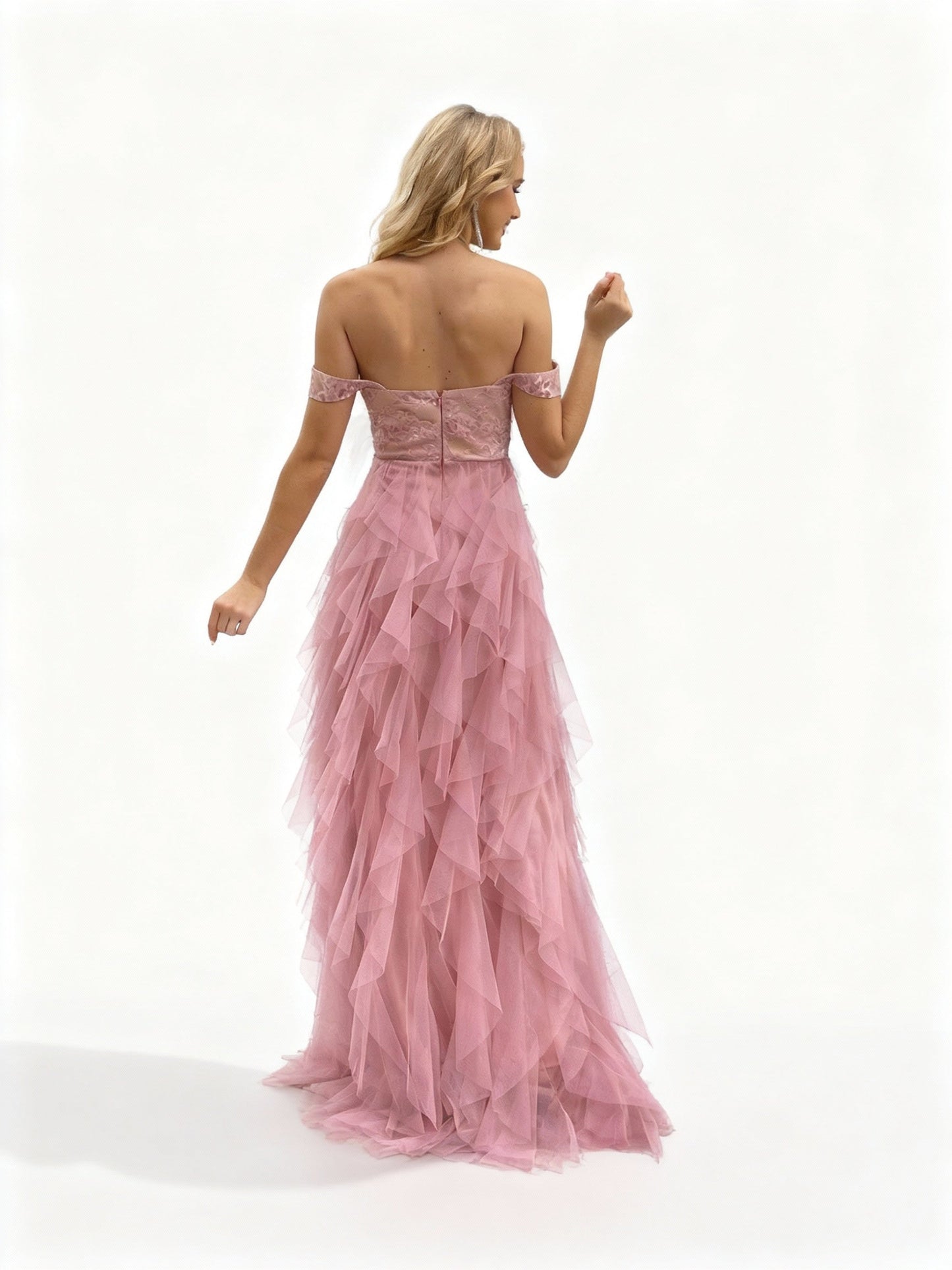 Stalluxe | Spitzen-Meshkleid für Brautjungfern L Rosa